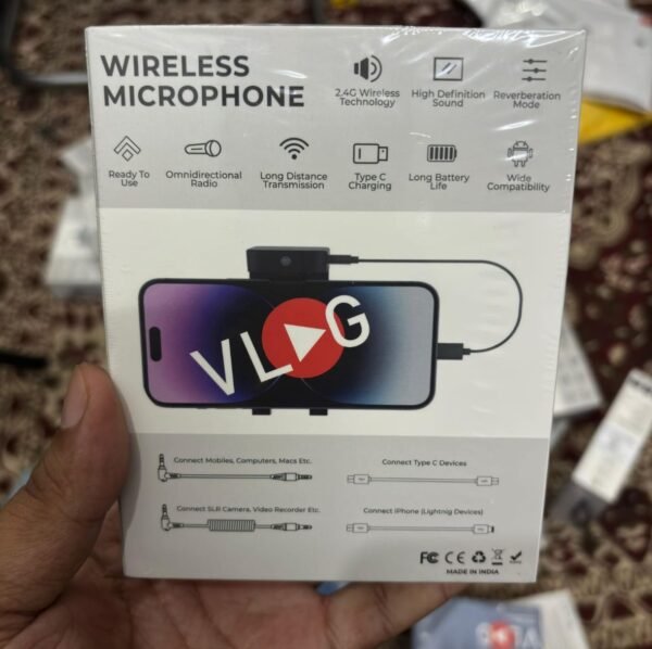 47752e8d-ef90-404c-bff1-5a2a4c1b6195 Dual Wireless Microphone System – 2.4GHz Vlogging Mic for Mobile, DSLR & YouTube Recording | Noise Reduction, Plug & Play, 360° Audio Pick