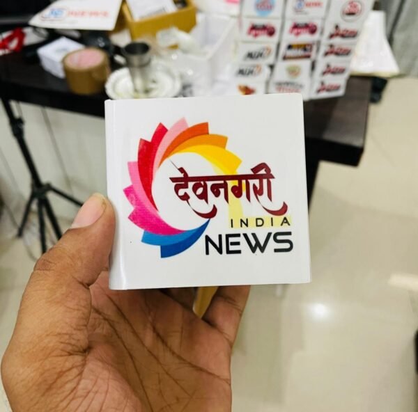 1ffc2c34-8baf-402b-961f-4344bbe295c9 3x3 Inch Square Mic ID with Custom Logo Print | Glossy Sticker Laminated Mic Flag for News Reporting Microphone