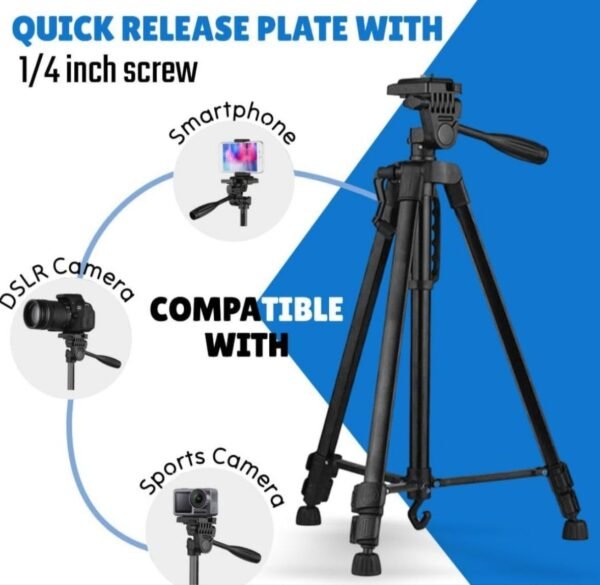 3366 Adjustable Camera & Mobile Tripod Stand with Mobile Holder | Lightweight Tripod for Video Recording & Photography