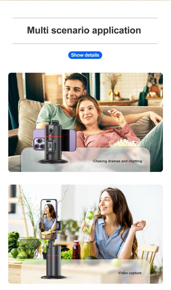 AI Intelligent P02 Gimbal Stabilizer 360° Auto Face Tracking Smartphone Holder for Desk, Video Recording, Live Streaming & Content Creation