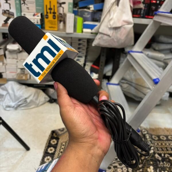 Shotgun Microphone for Mobile Interview | Media & Broadcast Reporter Mic with Station Logo