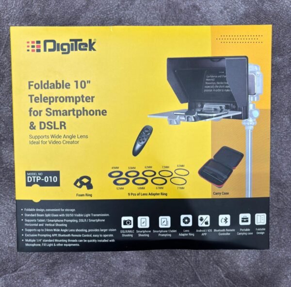 Digitek 10 Inch Teleprompter for Smartphone and DSLR Camera with Remote Control for YouTube Video Recording and News Reporting