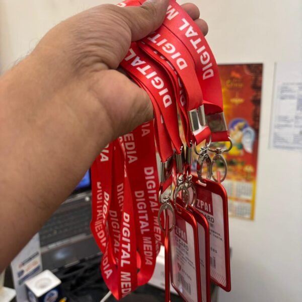 Digital Media Printed Ribbon with Natural Hard Metal (Aluminum Alloy) ID Card Holder Badge with Scratch Guard for Office & News Reporter ID Card – Pack of 5