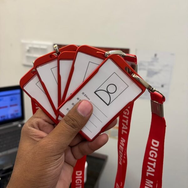 Digital Media Printed Ribbon with Natural Hard Metal (Aluminum Alloy) ID Card Holder Badge with Scratch Guard for Office & News Reporter ID Card – Pack of 5