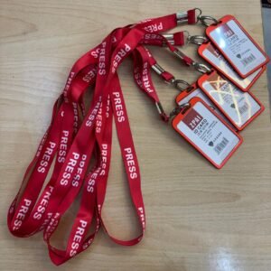 WhatsApp Image 2026-03-06 at 11.09.35 AM Press Printed Ribbon Aluminum Alloy Metal ID Card Holder Badge with Scratch Guard for Office and News Reporter ID Cards Pack of 5