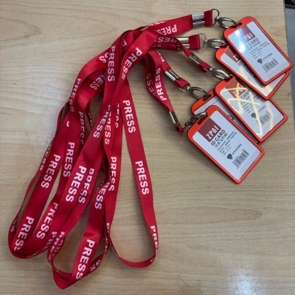 Press Printed Ribbon Aluminum Alloy Metal ID Card Holder Badge with Scratch Guard for Office and News Reporter ID Cards Pack of 5