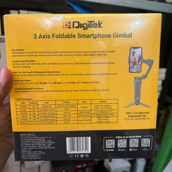 3 Axis Handheld Smartphone Gimbal Stabilizer with Face & Object Tracking, YouTube & Vlogging