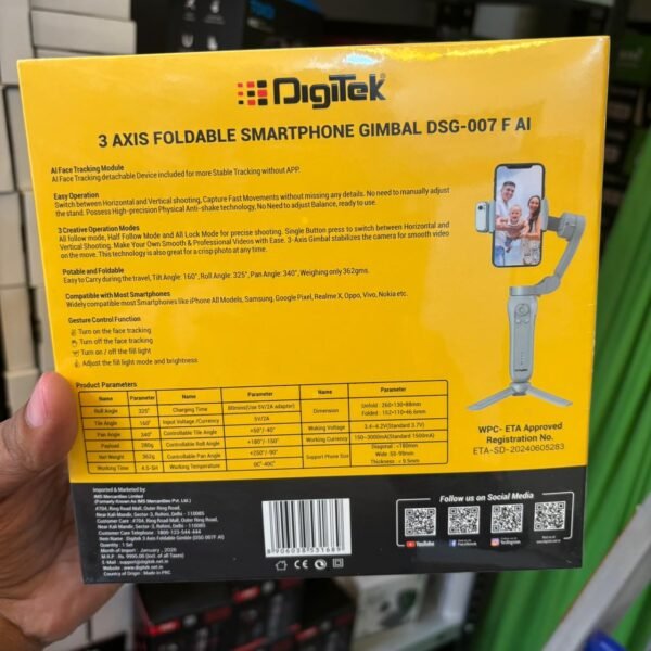 3-Axis Smartphone Gimbal Stabilizer Foldable Handheld Vlogging Stabilizer with AI Tracking for Android & iOS – Smooth Video Recording