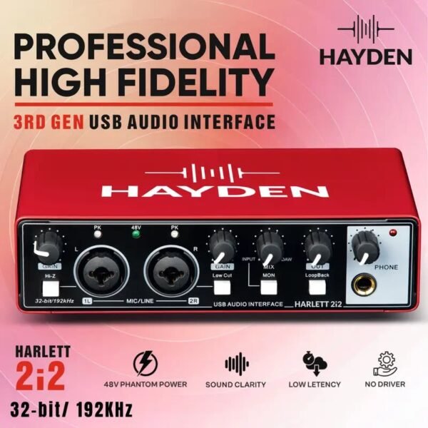 Audio Interface 24 Bit/192 Khz 2x2 USB Sound Card