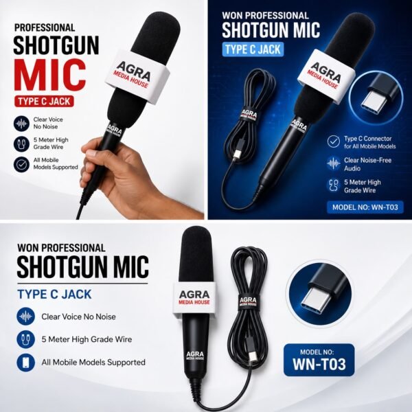 WON Professional Shotgun Wire Mic With Logo Print | Mobile News Reporting Mic