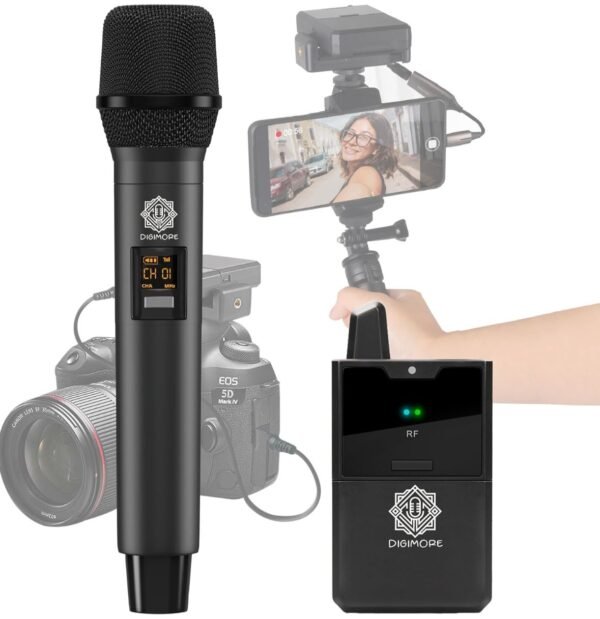 DIGIMORE UHF Wireless Handheld Microphone for Camera & Smartphones | Professional Wireless Mic for News Reporting, YouTube & Video Recording