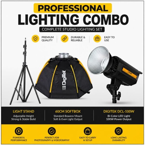 Digitek DCL-100W 100W Bi-Color LED Light with 60cm Softbox & Light Stand | Professional Lighting Combo
