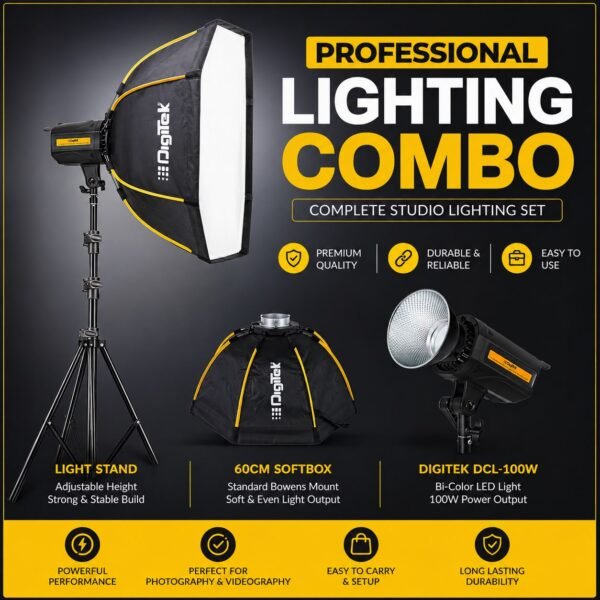 Digitek DCL-100W 100W Bi-Color LED Light with 60cm Softbox & Light Stand | Professional Lighting Combo