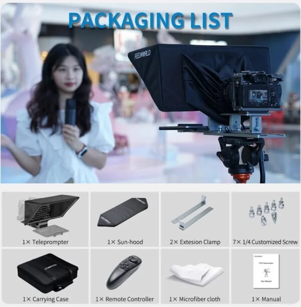 FEELWORLD TP16 16-Inch Folding Teleprompter for Tablet | Horizontal & Vertical Prompting | App Remote Control | Carry Case